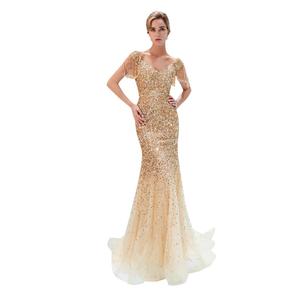 green emerald velvet dress Beautiful Long Gold Mermaid Sleeveless Glitter Prom Dress with Veil main image 1