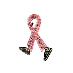 1 paire de bijoux avec ruban rose, jolis strass, pour femme, cadeau contre le Cancer de la poitrine, soins de santé, stylo pour chaussures, vente en gros
