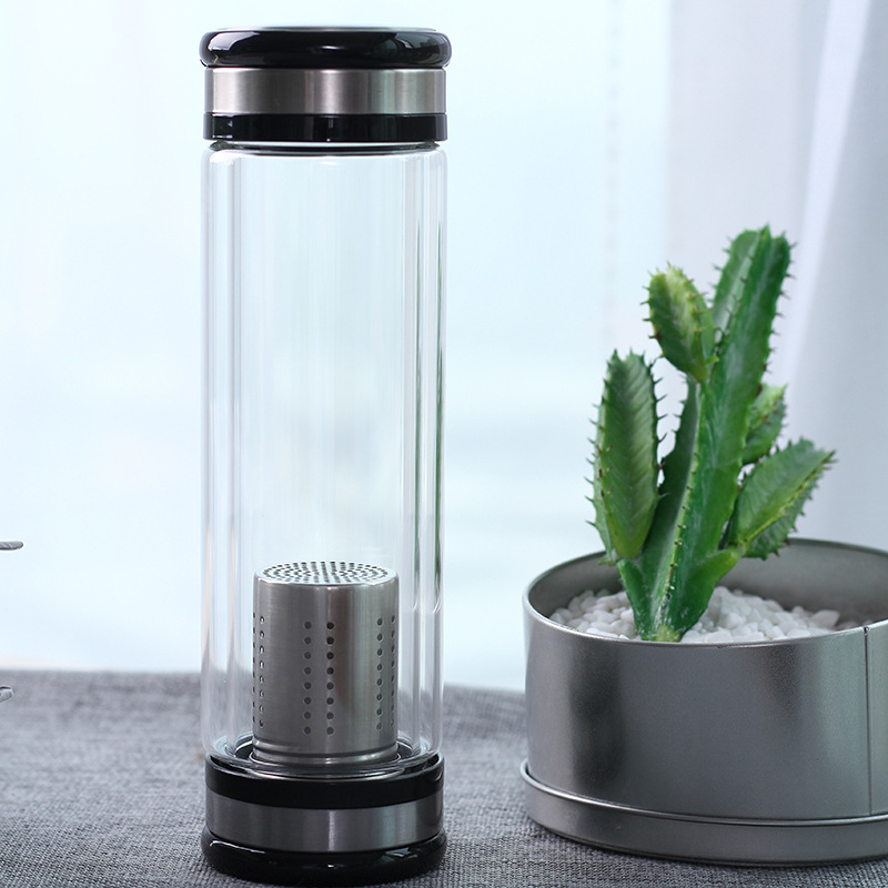 320ml Customized Drinking double wall borosilicate glass water bottle heat resistant glass bottle