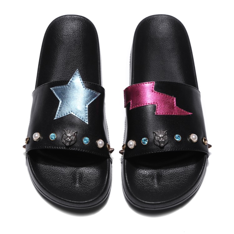 Новый стиль, стельки граффити, верхняя коровья кожа, Новейшие женские плоские тапочки