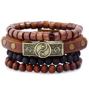 Bali lederen armband houten kralen armband voor unisex