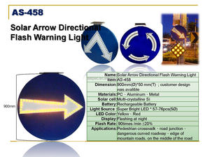 ป้ายไฟถนนแบบลูกศรพลังงานแสงอาทิตย์ มองเห็นได้ชัดเจน 5V/400mA แผงโซลาร์เซลล์ แบตเตอรี่ Li-Fe 3.2V/3Ah ไฟ LED 33 ดวง (เหลือง/แดง/ขาว) กระพริบตลอด 24 ชั่วโมง - Product Image 6