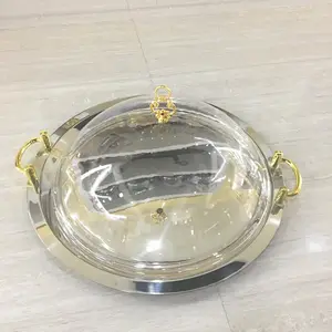 18" Stainless Steel Round tray With Golder Ears Serving Tray With lid