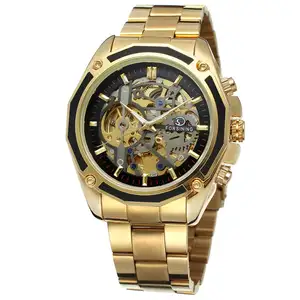 Forsining Factory中国市場トレンディな男性ゴールド腕時計自動機械式時間カスタム卸売自動スケルトンメンズ腕時計