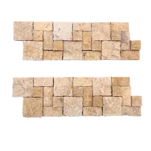 SHIHUI Portugiesisch Beige Split Face Kalkstein Stein furnier Pflaster Preis Unregelmäßiges französisches Muster Crushed Stone Wand verkleidung