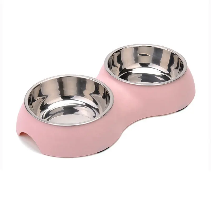 Candy color eco friendly plastic pet feeder cheap price cat bowls double stainless steel pet feeder cat dog bowl