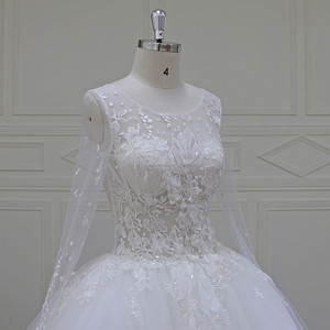 cuadros verdaderos de manga larga bola vestido vestido lleno de encaje balón vestido de boda vestido de novia 2017 - Product Image 3