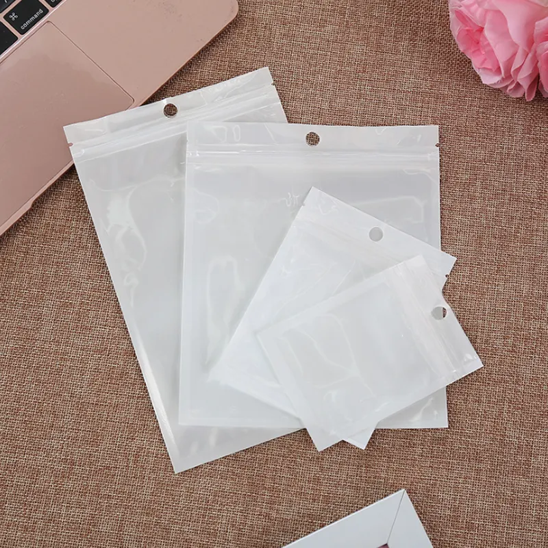 SZHOYO Clear Front Pearlised Film Back 3 Side Seal Zipper Plastic Bag, Jewel Packaging /