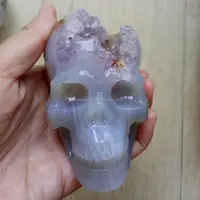 Crâne en cristal naturel sculpté à la main, vente en gros, Agate, géode, cristal, 1 pièce