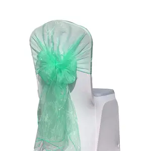 Wholesale green wedding decorative chiffon chair cover flower fabric chair sashes