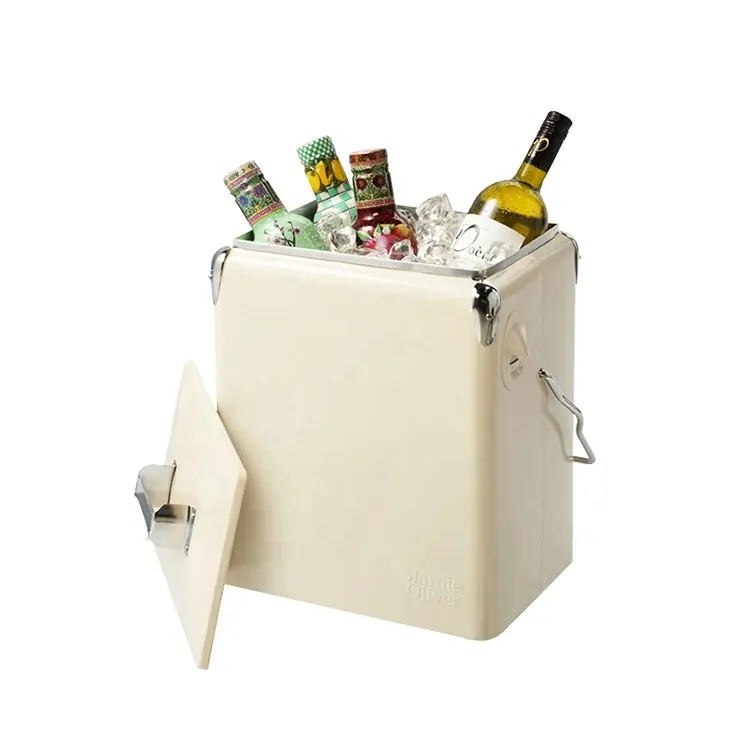 Chất Lượng Hàng Đầu Trắng 17L Tùy Chỉnh Cổ Điển Retro Cooler Hộp Dã Ngoại Bãi Biển Cắm Trại Kim Loại Ice Cooler