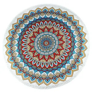 Tappetino da Yoga rotondo spesso con nappe con frange, Mandala indiano Roundies, tovaglia da arazzo zingaro arazzo rotondo telo mare