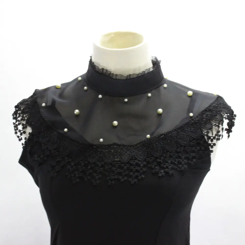Cuello de tortuga plisado de pie, cinturón de encaje y Collar de perlas, nuevo diseño de lujo, precio de fábrica