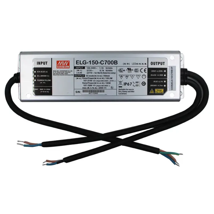Meanwell-controlador ELG-150-C700B LED regulable, controlador de corriente constante impermeable IP67, 700ma, 150W -40 ~ 90 ℃, 101-200W, 320 ~ 360V, 47 ~ 63hz