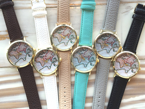 Stile americano mappa del mondo <span class=keywords><strong>orologio</strong></span> moda stampa personalizzato <span class=keywords><strong>quadrante</strong></span> per le donne - Product Image 5