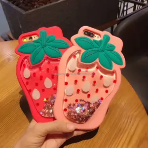 Funda transparente con purpurina para iPhone, funda con arena movediza líquida, frutas y fresas, para iPhone 6, 6s, 7, 8, 7plus, 6s, 6s plus