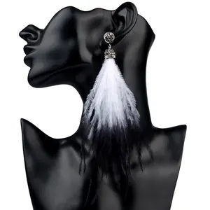 Personalized Fashion Tassel Diamond Long Feather Crystal Tassel Dangle Drop Earrings For Women Wedding Jewelry
