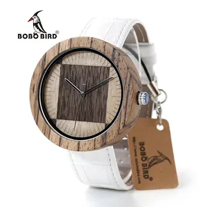 BOBO BIRD trendy pria zebra kayu alami kayu jam tangan dengan tali kulit putih