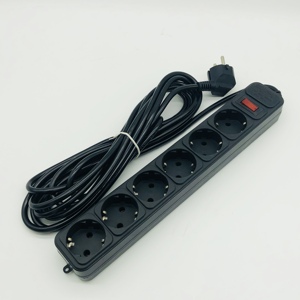 Schuko <strong>Plug</strong> 6 Outlets Electric Power Strip <strong>Extension</strong> <strong>Socket</strong> With Switch Hot Selling Black Standard Grounding - Product Image 2