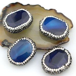 CH-LSB0484 d'<span class=keywords><strong>agate</strong></span> <span class=keywords><strong>bleue</strong></span> Naturelle perles avec strass en cristal, cristal <span class=keywords><strong>agate</strong></span> perles, perles de bijoux en pierre - Product Image 1