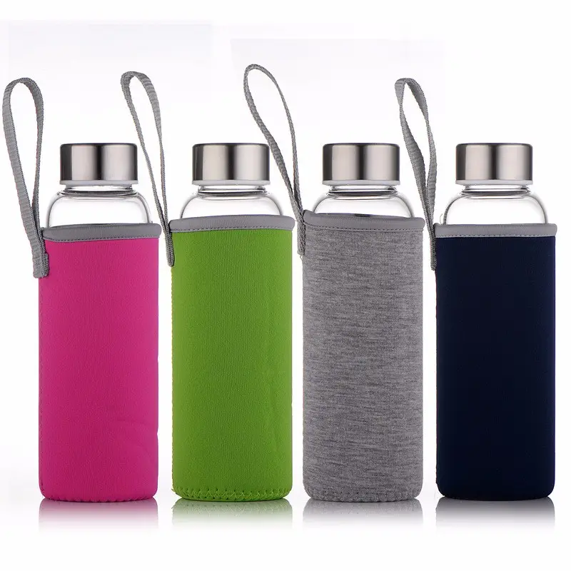 Portable sport 550ml hexagon tall and thin drinking glass cup juice water with nylon bag