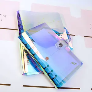 Kişisel A7 Boyutu 6-ring Gökkuşağı Binder Kapakları Renkli Yumuşak PVC Notebook Snap Düğmesi Kapatma ile