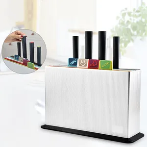 amazing gadgets kitchen accessories set of 4 plastic color coded index chopping board and knife set with holder stand