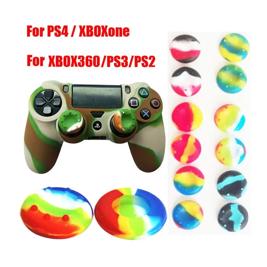 Tutup Tuas Pegangan Jempol Silikon Camo Kamuflase, untuk PS5 Xbox One Series X S PS4 PS3 Pengontrol Thumbstick Casing Penutup