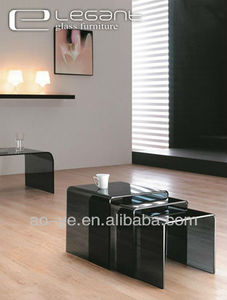 Unique Nesting <strong>Grey</strong> Glass <strong>Coffee</strong> <strong>Tables</strong> - Product Image 3