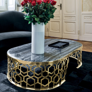 <span class=keywords><strong>Table</strong></span> <span class=keywords><strong>basse</strong></span> <span class=keywords><strong>ovale</strong></span> en <span class=keywords><strong>marbre</strong></span> de luxe pour salon, acier inoxydable doré, nid d'abeilles, <span class=keywords><strong>table</strong></span> centrale pour la maison, l'hôtel - Product Image 3