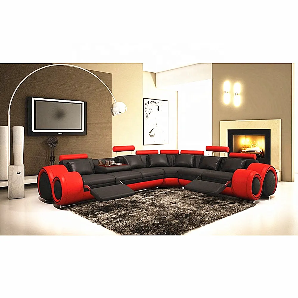 Yeni model oturma odası kanepeleri yuvarlak köşe kesit kanepe L şekli deri kanepe