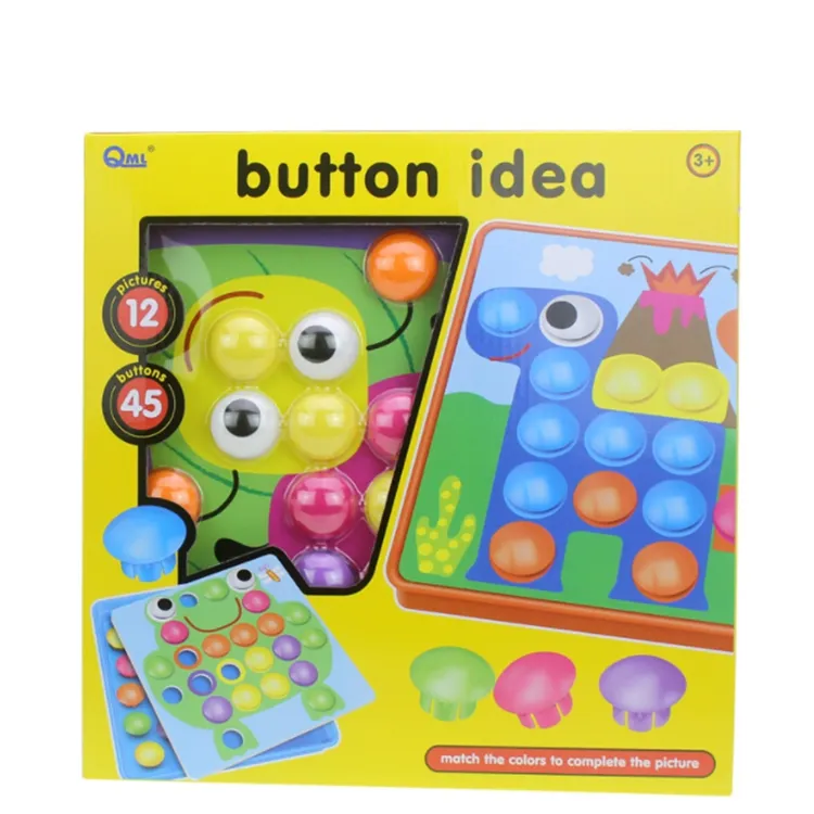 Sıcak satış yeni tasarım renkli çocuk oyunu düğme mantar tırnak bulmaca 3D bulmaca Montessori oyuncaklar kompozit resim bulmaca
