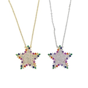 Collar con Colgante de Estrella Grande con Micro Pavé de Circonitas Cúbicas Brillantes y Piedras de Colores, Regalo de Navidad 2023 - Product Image 3