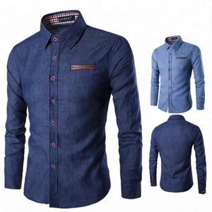 2023 nuovo Design <span class=keywords><strong>a</strong></span> buon mercato OEM 100% cotone <span class=keywords><strong>camicia</strong></span> da <span class=keywords><strong>uomo</strong></span> classica <span class=keywords><strong>camicia</strong></span> <span class=keywords><strong>slim</strong></span> in denim - Product Image 1