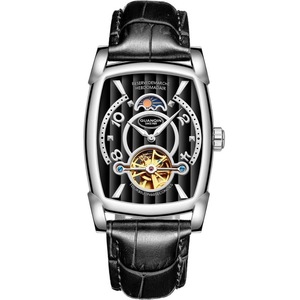 GUANQIN GJ16108 Orologio da Uomo con <span class=keywords><strong>Quadrante</strong></span> <span class=keywords><strong>Quadrato</strong></span> Traforato, Movimento Meccanico Automatico, Cinturino in Pelle, Fasi Lunari, Orologio Formale - Product Image 3