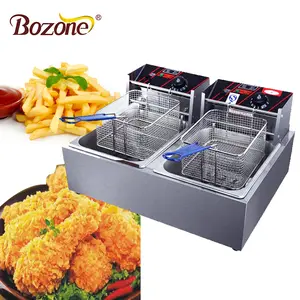 Tanque duplo de aço inoxidável, duas cestas, equipamento de fritadeira, batatas fritas elétricas 12 l comercial, fritadeira/fritadeira profunda para gás