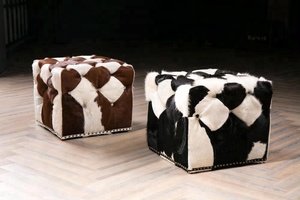 Pouf cube en cuir de vachette sur mesure, pouf en cuir marron, repose-pieds en peau de poney, repose-pieds <span class=keywords><strong>vintage</strong></span> - Product Image 6