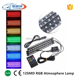 Car Led RGB Interior Atmosphere Light Strip Kit 12SMD 5050 Wireless Remote Music Control Flexible Lamp 12V auto decoration bulb