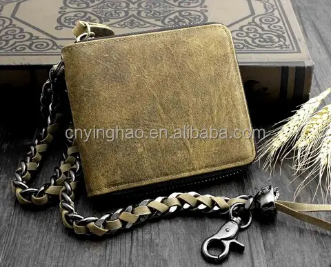 Fashion Leather Printing Biker Wallet With Chain for men, High Quality Biker Wallet