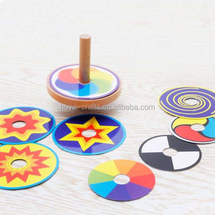 Традиционный образовательный деревянный вращающийся верх гироскоп колышка-верх со сменной цветной картой для детей (случайный шаблон карты)