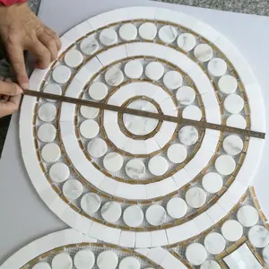 24k, покрыто настоящим стеклянной золотистой мозаики плитки волнистая мозаика круг дизайн плитка