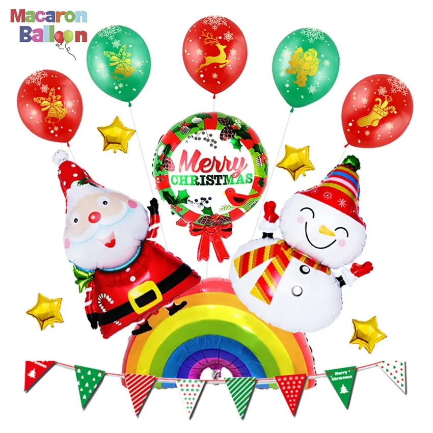 16pcs Merry Christmas Party Decoration | Santa Claus/Snowman Balloons, Banner, Latex Balloon for Xmas Home Party Decor KK207