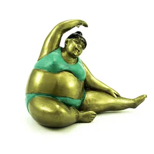 Hoge Kwaliteit Brons Messing Metalen Yoga Dikke Dame Standbeeld