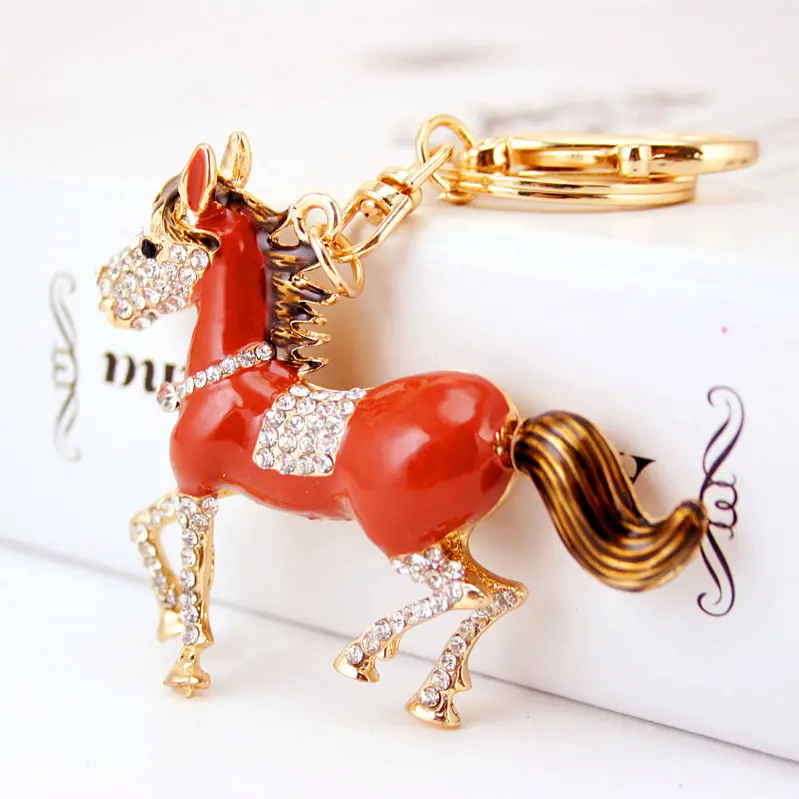 Horse Trojan Pendant Charm Rhinestone Crystal Purse Bag Keyring Key Chain Accessories Wedding Party Lover Friend Gift