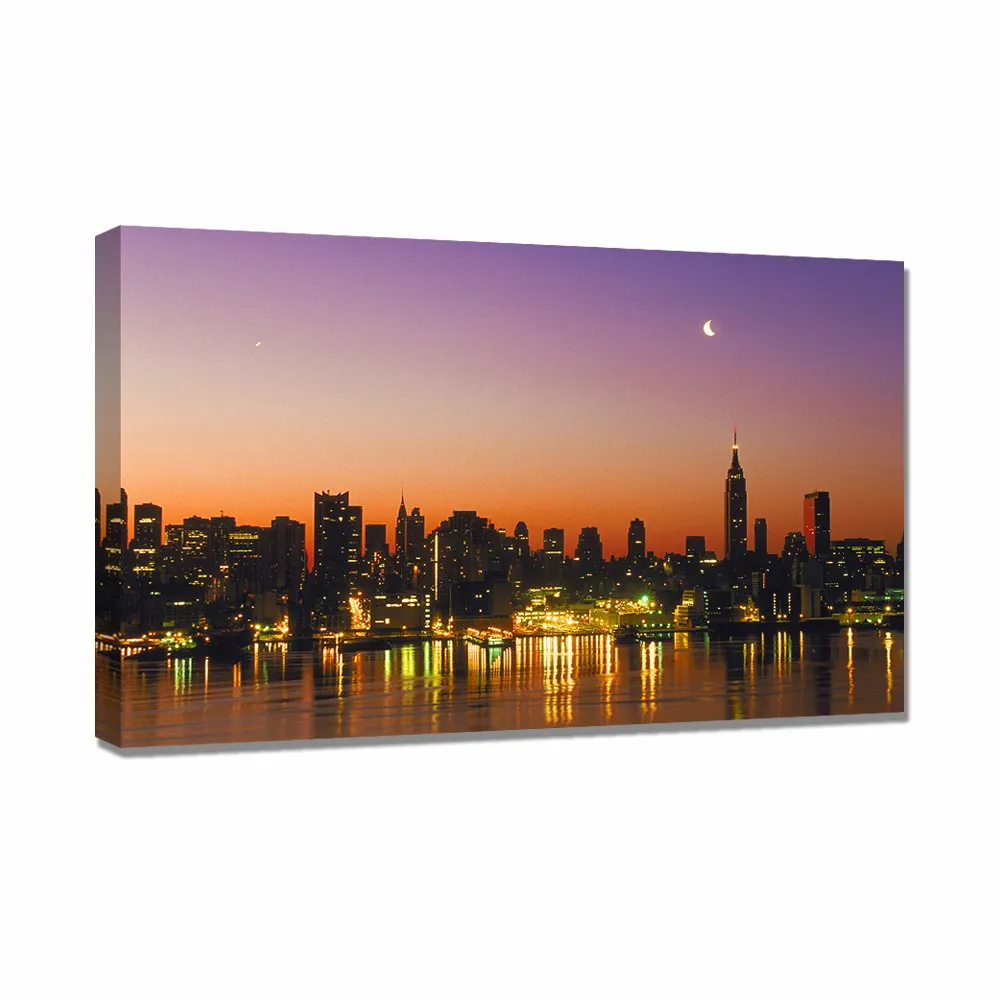 Moderne Cityscape Picture Fee Licht Wanddecoratie Uitgerekt Led Canvas Print Art