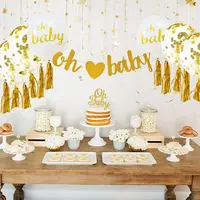 "Oh Baby" Biểu Ngữ Bánh Topper Confetti Bong Bóng Và Gói Xoáy Vàng, Trang Trí Tiệc Tiết Lộ Giới Tính