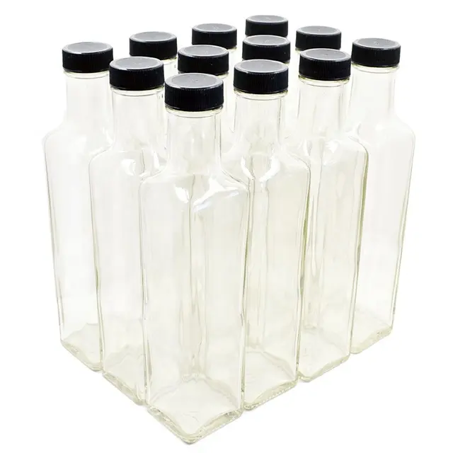 8oz Clear Wide Mouth Empty Quadra 250ml Glass Bottles for Oil Sauces Milk Water Beverages