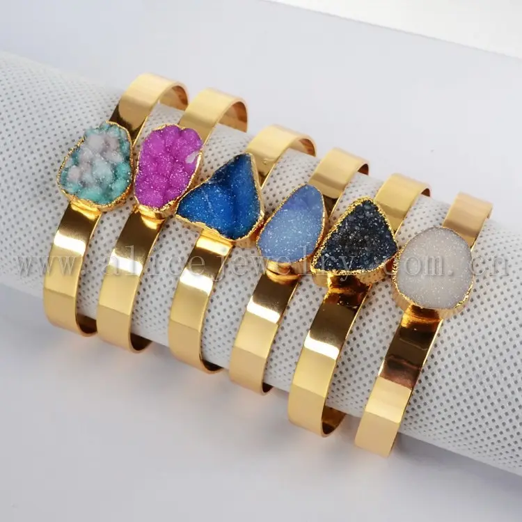 G0087 ทองชุบทองเหลืองปรับได้ cuff Designer druzy cuff 2019 แฟชั่นเครื่องประดับ cuff Handmade เครื่องประดับ