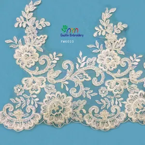 Wholesale handmade border beaded embroidered lace with pearls