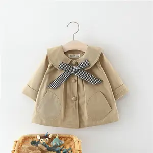 Primavera otoño puro bowknot polvo viento little baby girl diseñador ropa abrigo Niño